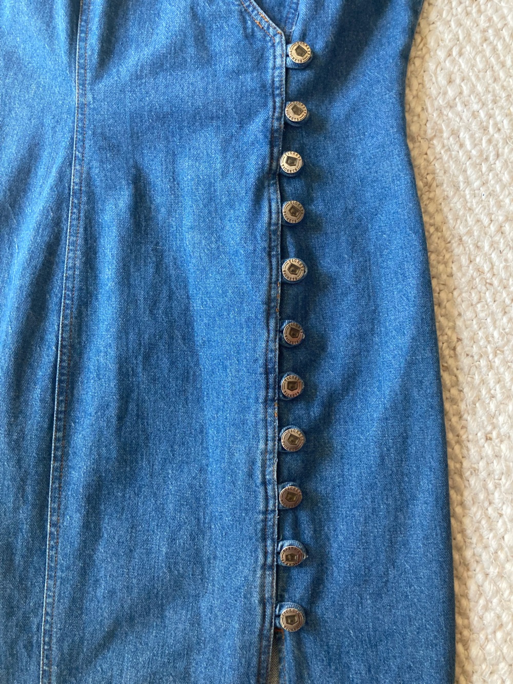 Vintage Americana 100% Cotton Blue Denim Button-Front Midi Dress - Picture 4 of 10